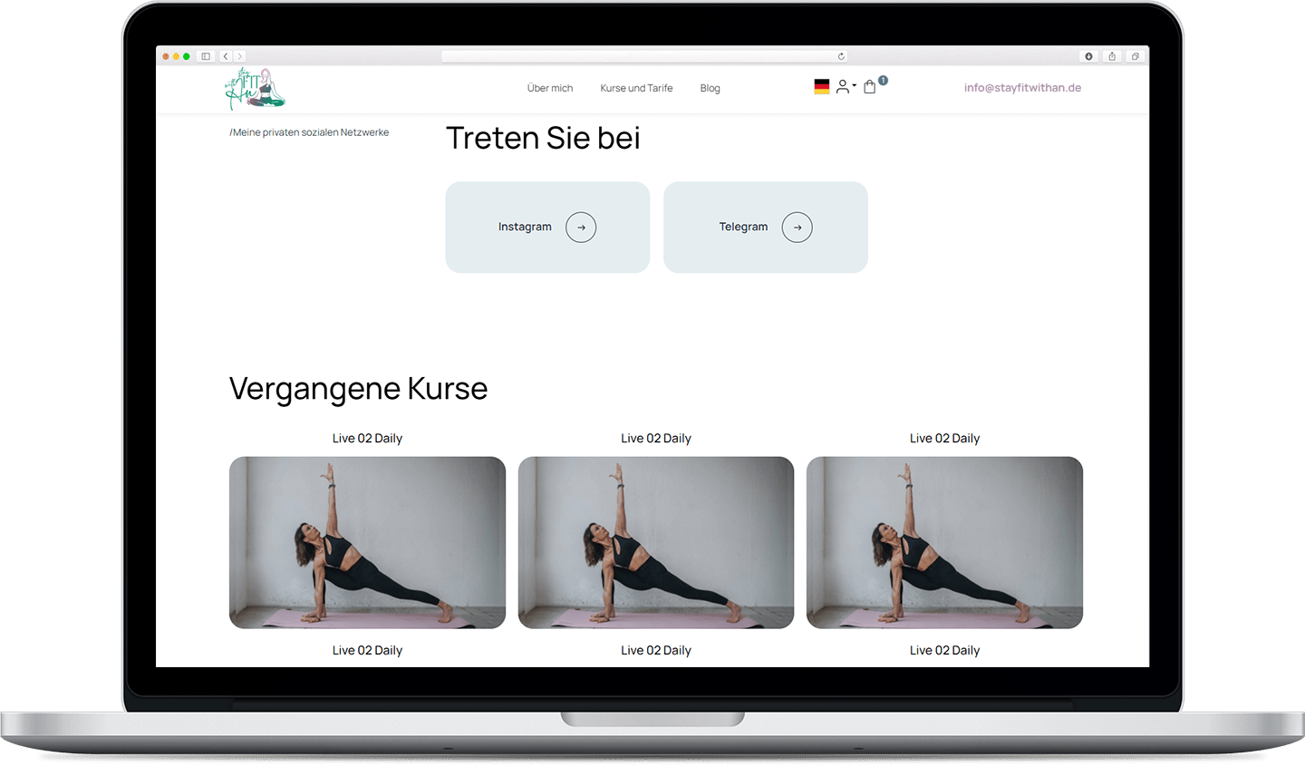 StayFitWithAn — страница программы тренировок, десктопная версия